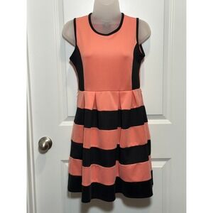 Beautees Coral Black Striped Fit Flare Dress Juniors 14 Retro Glam‎ Party Peach
